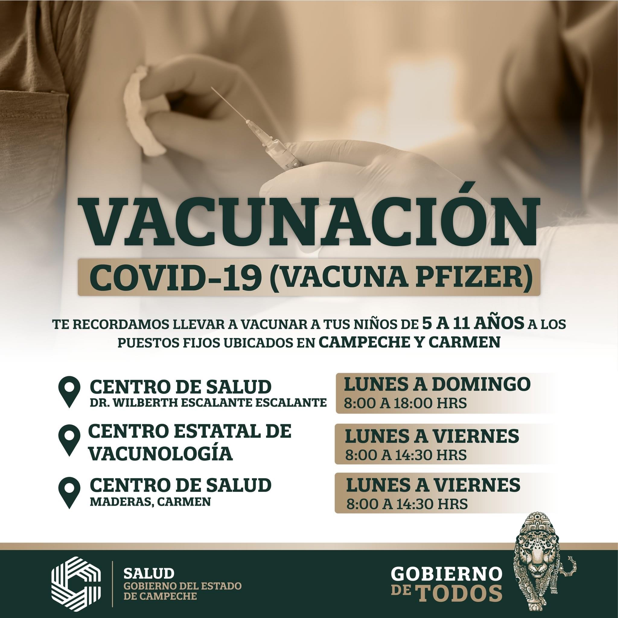 Vacunación COVID-19 para niños en Campeche y Carmen