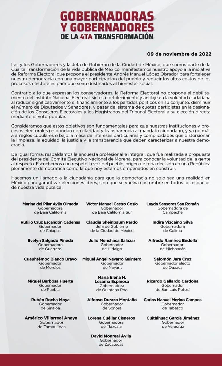 Apoyo total a la iniciativa de Reforma Electoral