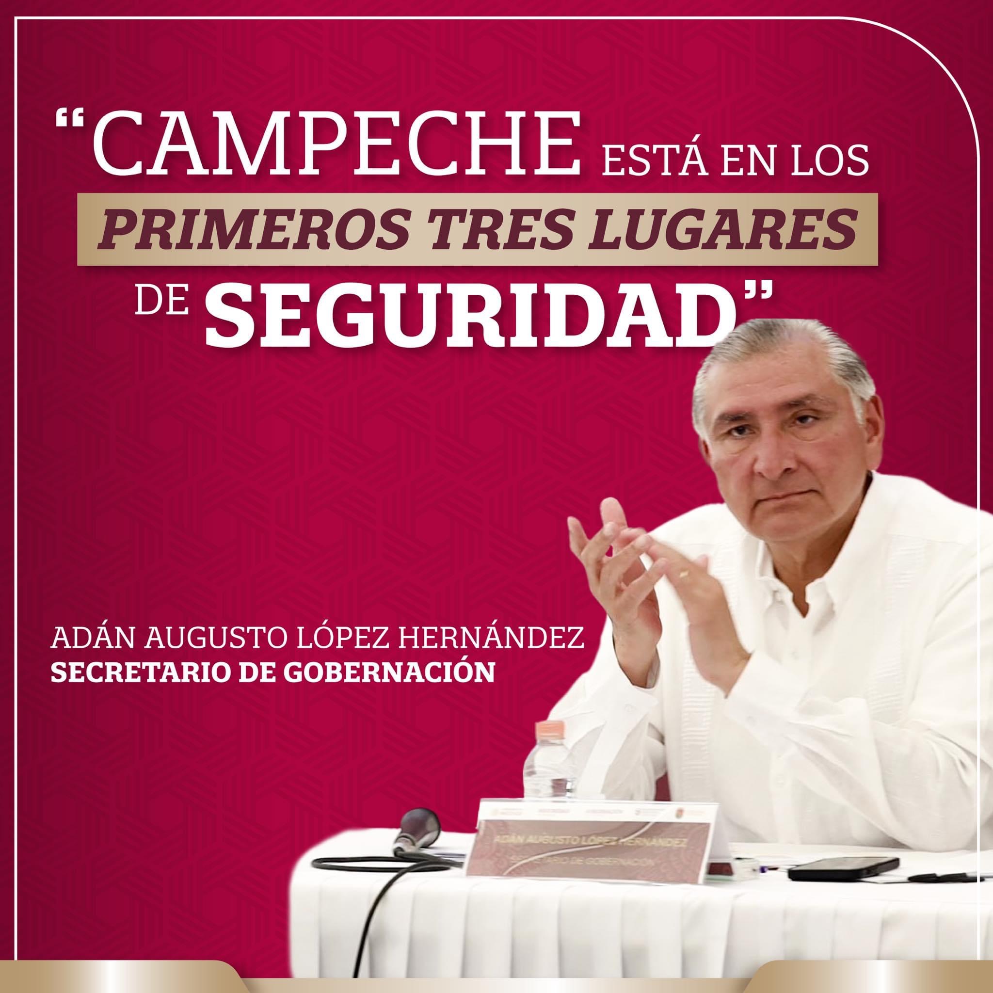 Campeche entre los primeros tres lugares de seguridad