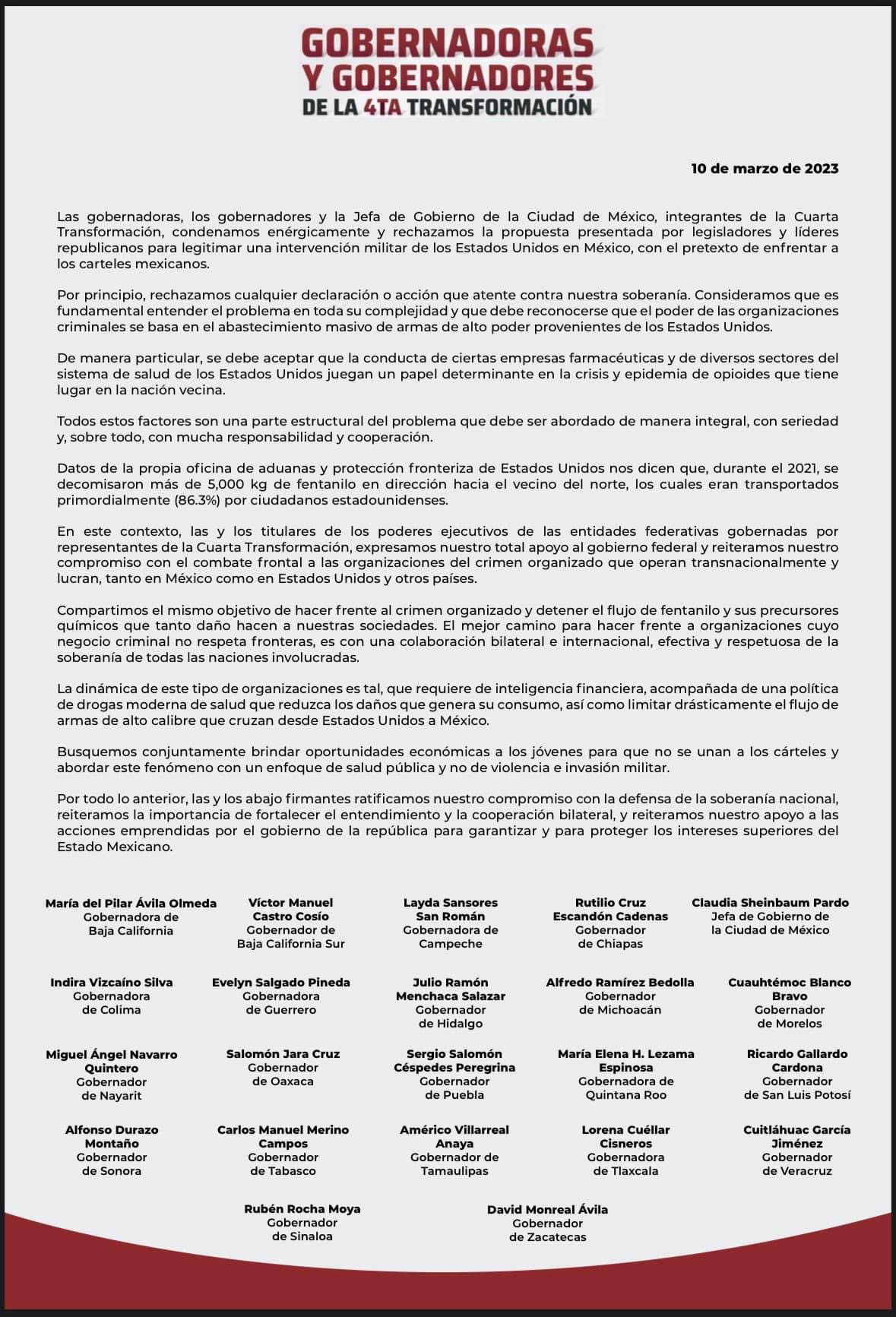 Rechazamos la propuesta para legitimar una intervención militar de los Estados Unidos en México