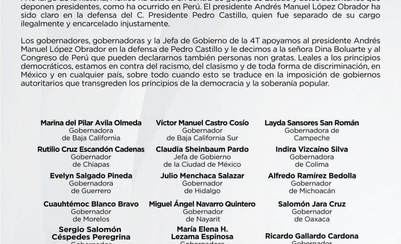 Apoyamos al presidente en la defensa de Pedro Castillo