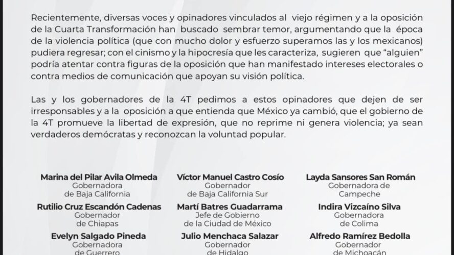 Un llamado a no infundir miedo, honrar la democracia y a las mayorías