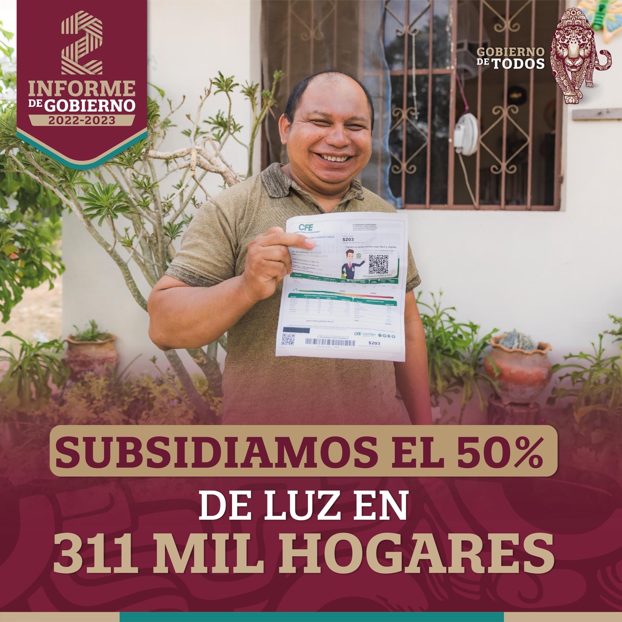 Subsidiamos el 50% de luz 311 mil hogares