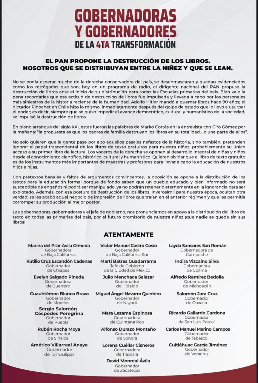 El PAN propone la destrucción de los libros. Nosotros que se distribuyan entre la niñez y que se lean