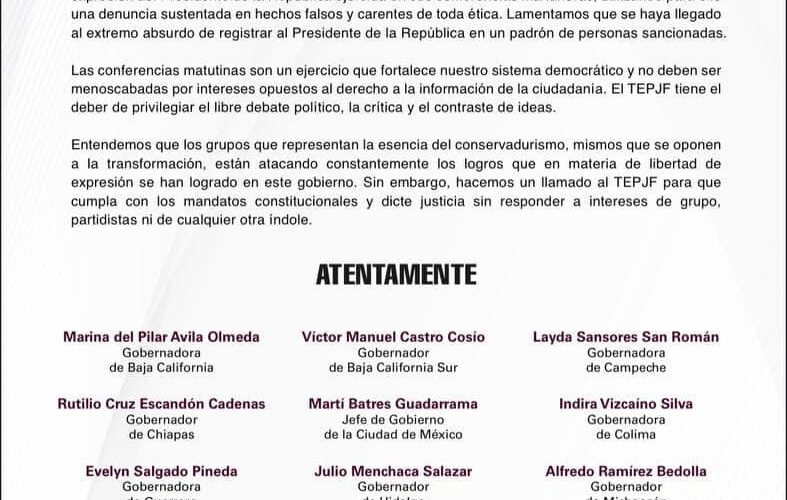Total apoyo al presidente y desacuerdo con la decisión del TEPJF