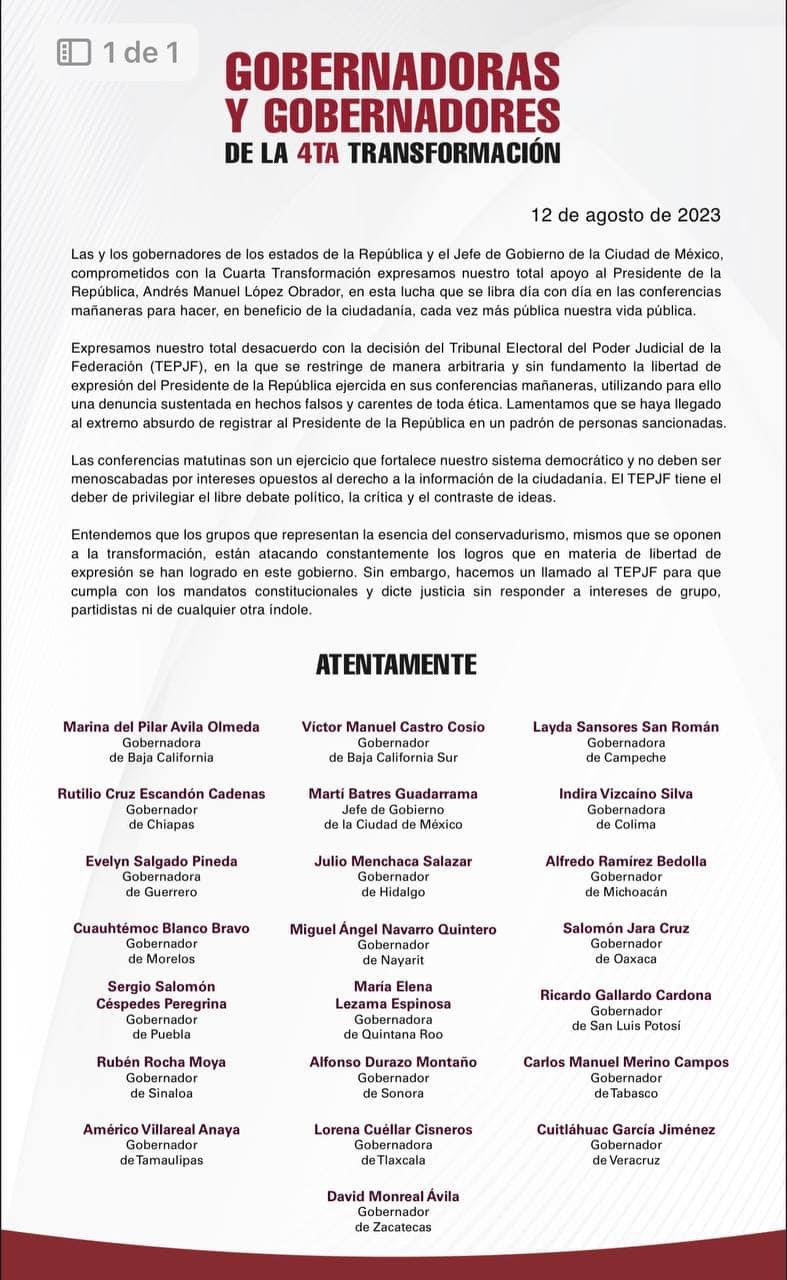 Total apoyo al presidente y desacuerdo con la decisión del TEPJF