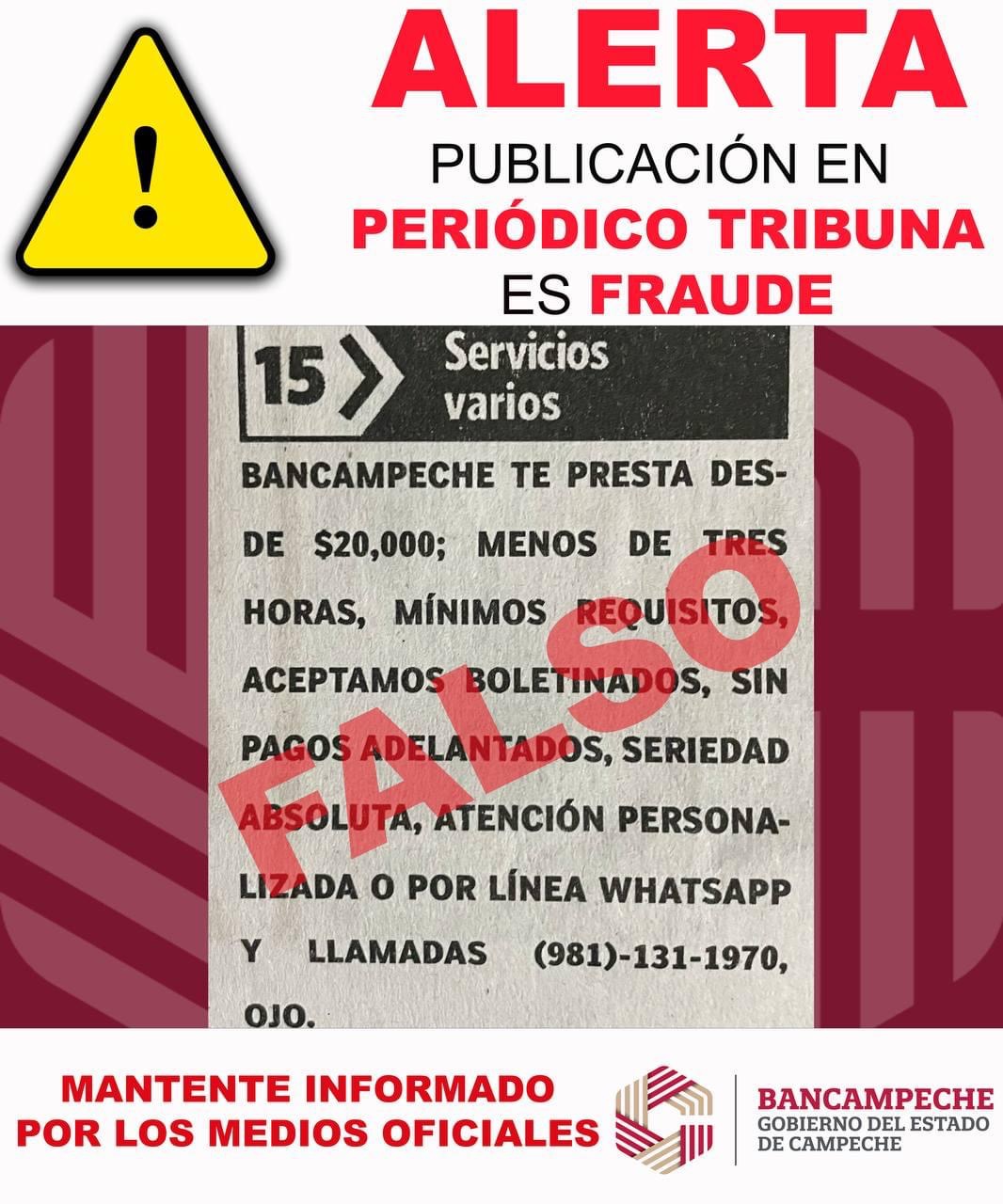 Publicación en periódico Tribuna es fraude