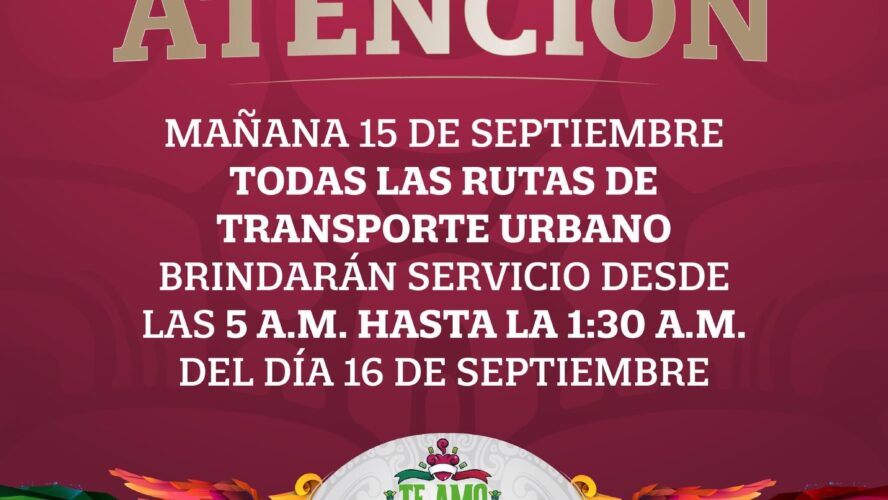 Mañana el transporte urbano brindará servicio de 5 am a 1:30 am del 16 de septiembre