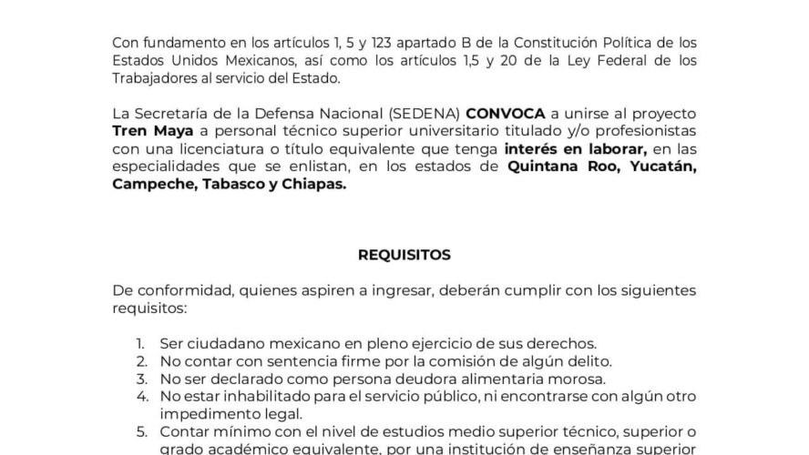Convocatoria de la Secretaría de la Defensa Nacional