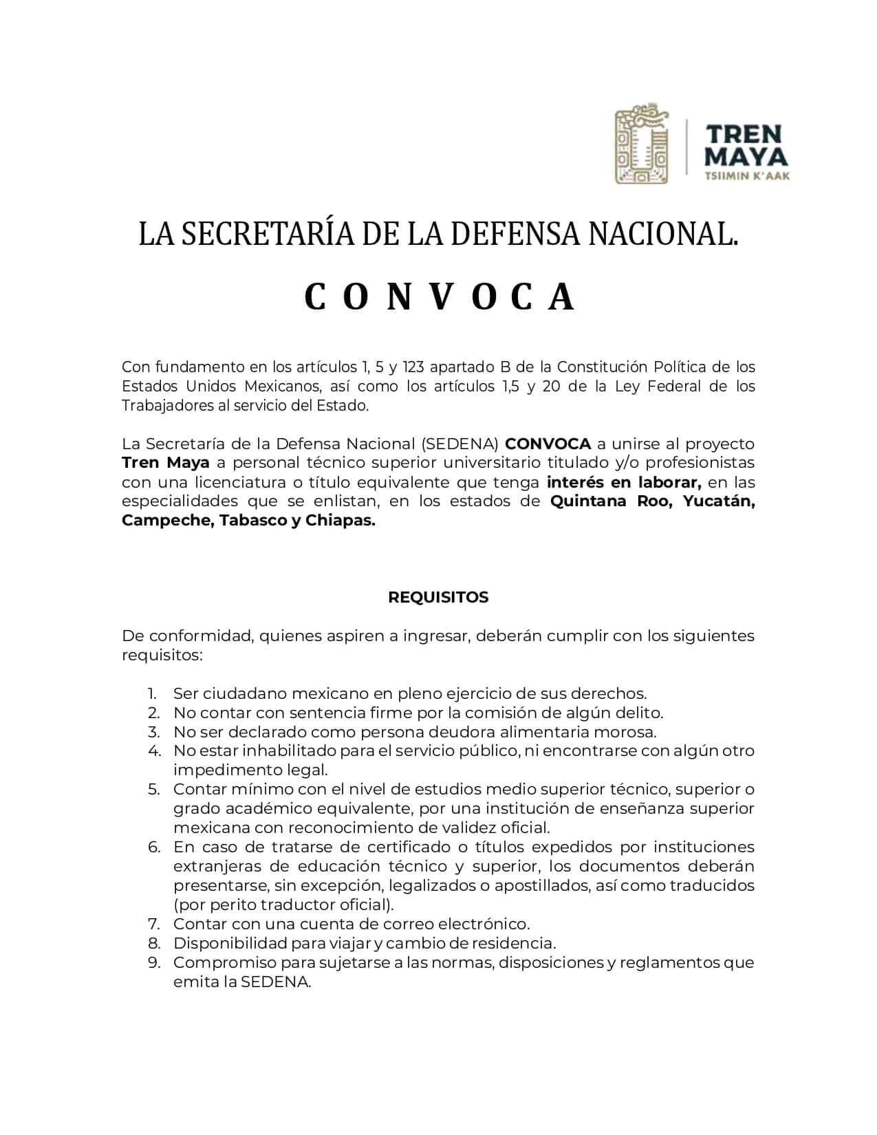 Convocatoria de la Secretaría de la Defensa Nacional
