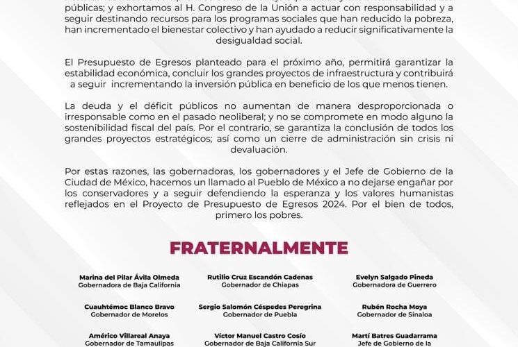 Respaldo al Proyecto de Presupuesto de Egresos de la Federación para el ejercicio fiscal 2024