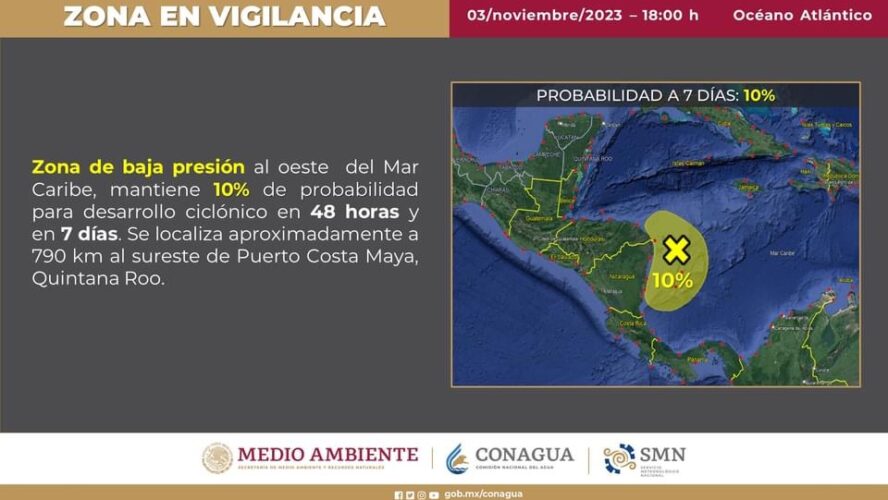 Frente frío núm. 8 frente a las costas de Quintana Roo