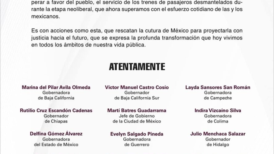 Nuestro reconocimiento al Presidente Andrés Manuel López Obrador por la inauguración de la 1ª etapa del Tren Maya