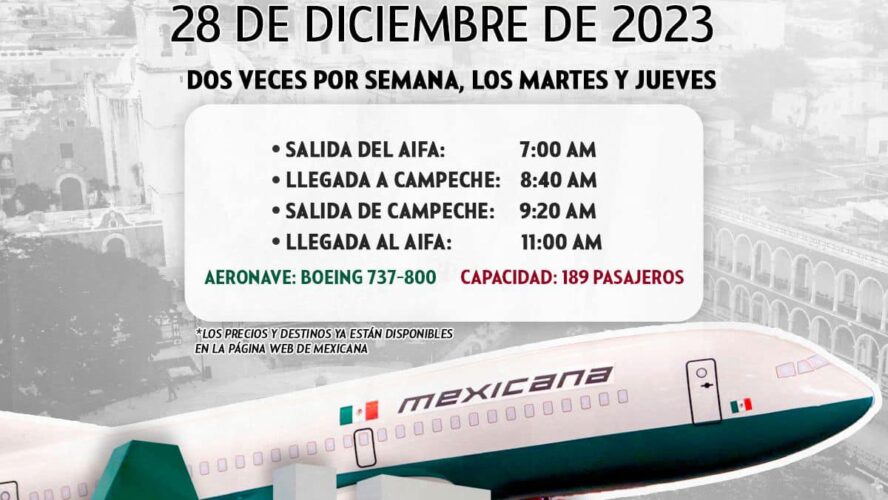 Mexicana inicia operaciones en Campeche el 28 de diciembre