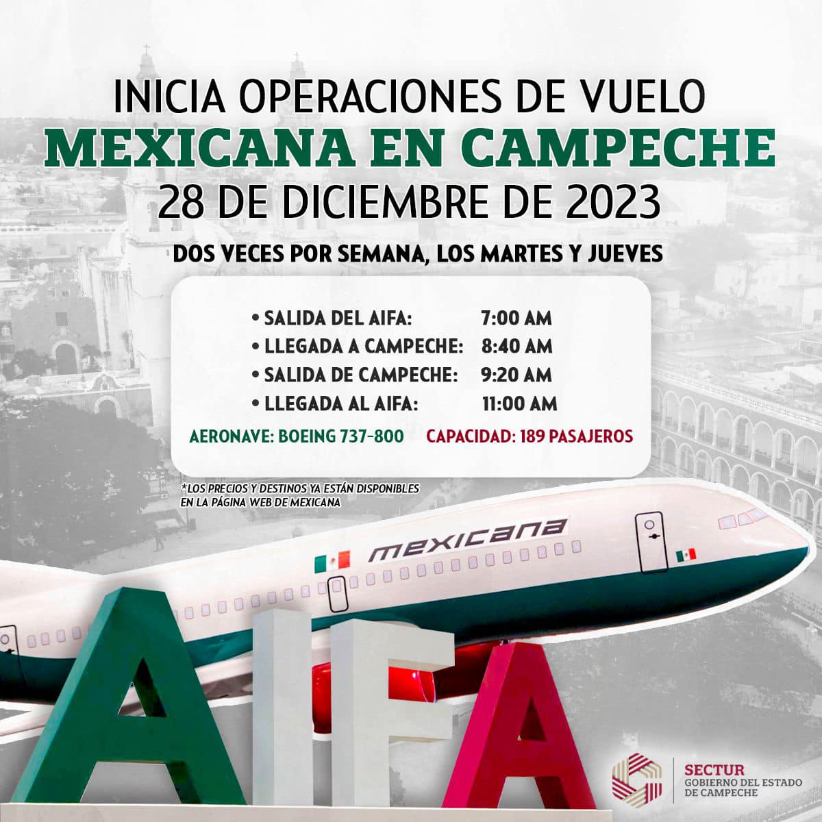 Mexicana inicia operaciones en Campeche el 28 de diciembre