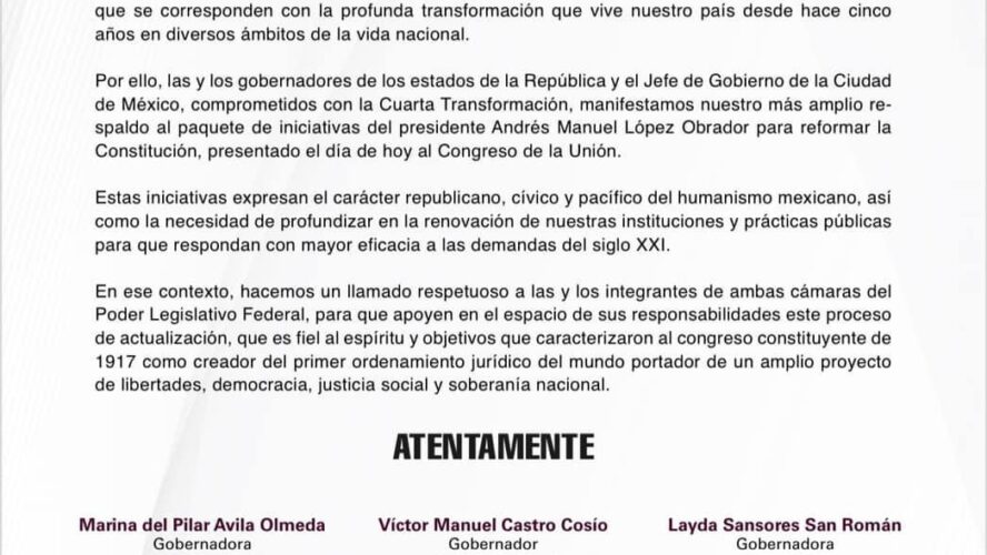 Apoyamos las reformas constitucionales propuestas por el Presidente