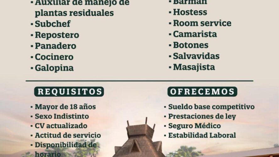 Vacantes disponibles Hotel Tren Maya Calakmul