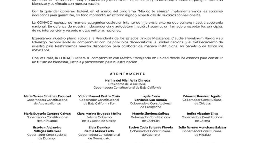 CONAGO Respaldamos el Liderazgo de Claudia Sheinbaum y la Unidad Nacional