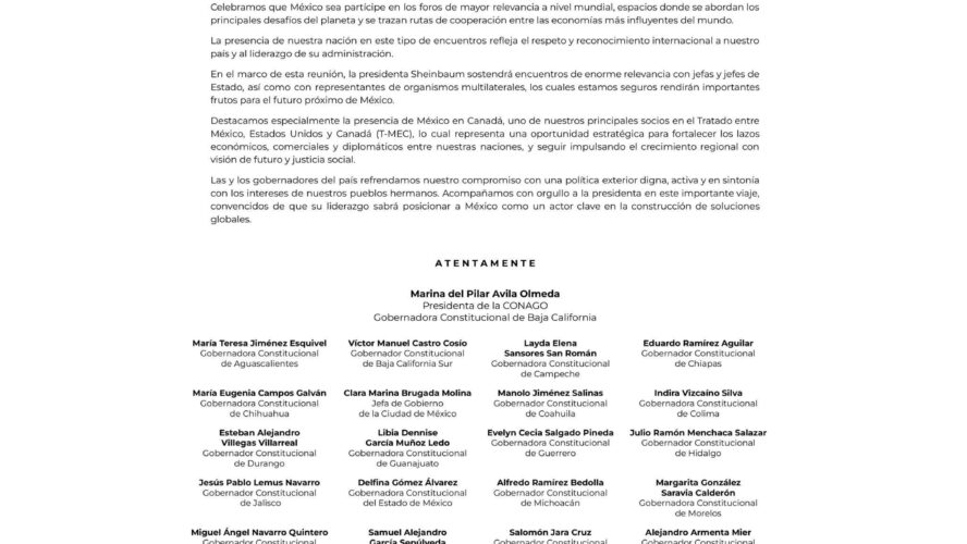 Quienes integramos la CONAGO expresamos nuestro respaldo a la Presidenta Claudia Sheinbaum Pardo