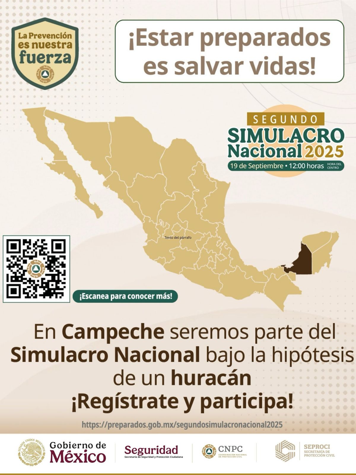 Este 19 de septiembre, Campeche participa en el Simulacro Nacional 2025. El escenario será un huracán categoría 5