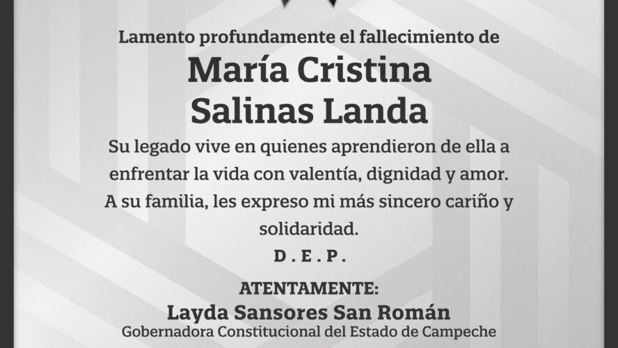 Con mucho dolor, despedimos a doña María Cristina Salinas Landa, una mujer que sembró fortaleza, carácter y amor en su familia