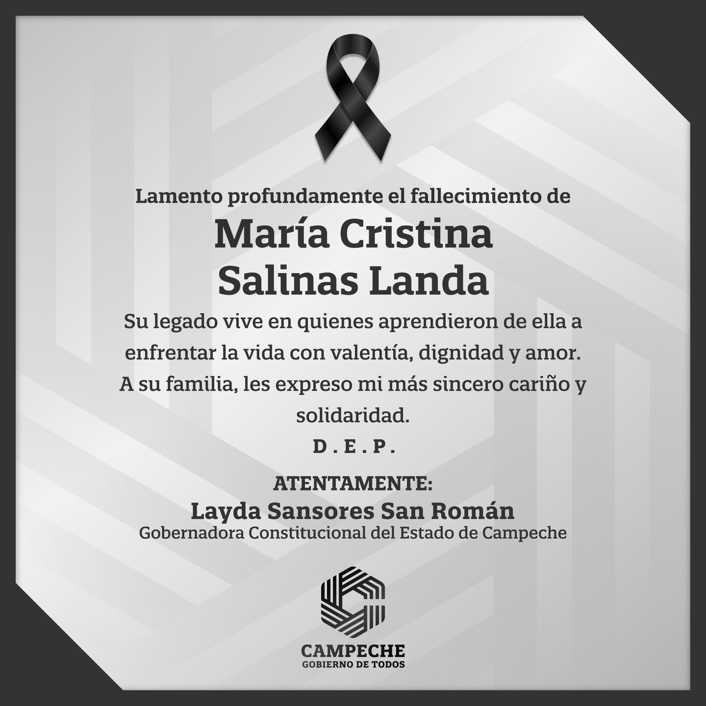 Con mucho dolor, despedimos a doña María Cristina Salinas Landa, una mujer que sembró fortaleza, carácter y amor en su familia