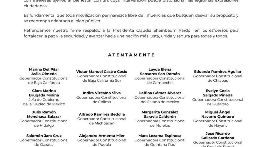 Expresamos nuestro enérgico rechazo a los actos de violencia registrados durante la manifestación realizada hoy en la Ciudad de México