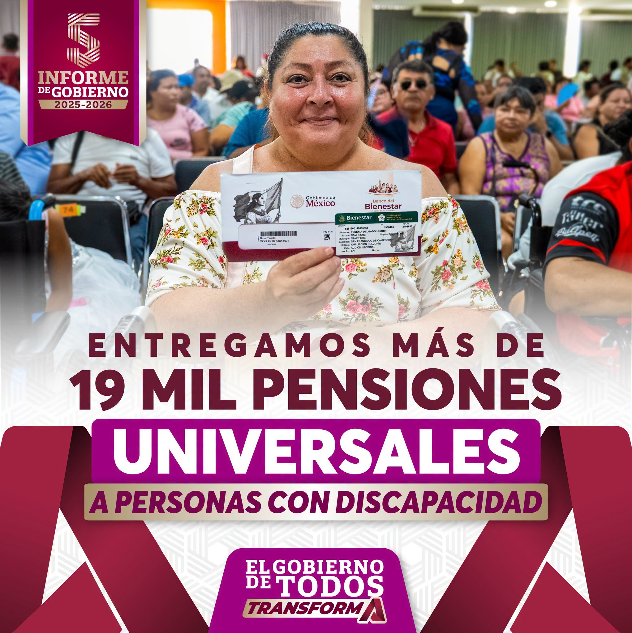En coordinación con el Gobierno de México, entregamos pensiones universales para personas con discapacidad